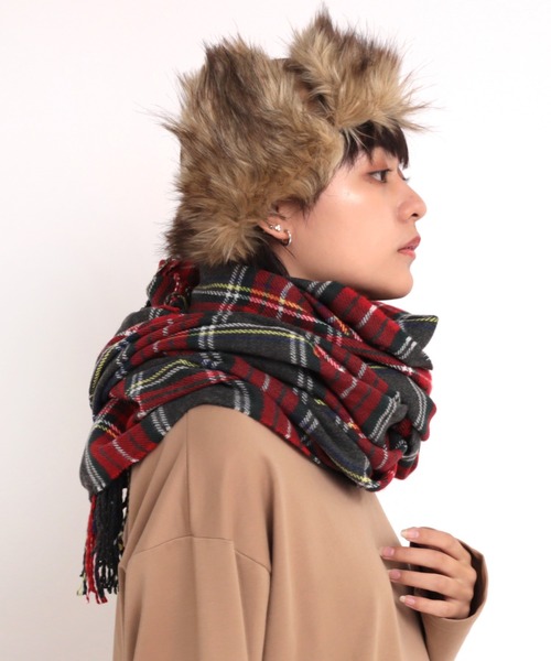 RNA（アールエヌエー）の「E4812 チェックワイドストール（ストール/ショール・レディース・ネイビー/ブラウン/グレー/アイボリー・FREE）」の12枚目の写真