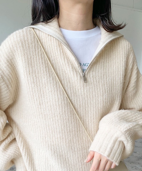 LIAN（リアン）の「ハーフジップニットプルオーバー（ニット/セーター・レディース・アイボリー/ブラック/ベージュ・FREE）」の7枚目の写真