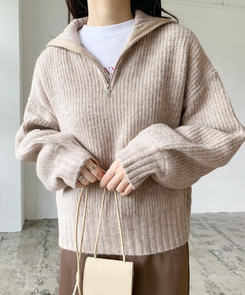 LIAN（リアン）の「ハーフジップニットプルオーバー（ニット/セーター・レディース・アイボリー/ブラック/ベージュ・FREE）」の8枚目の写真