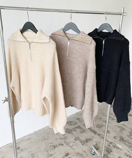 LIAN（リアン）の「ハーフジップニットプルオーバー（ニット/セーター・レディース・アイボリー/ブラック/ベージュ・FREE）」の13枚目の写真