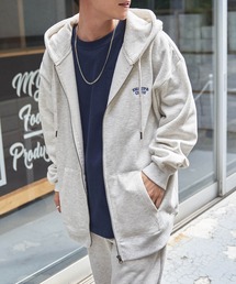 【Snap club】裏起毛ワンポイント刺繍ロゴ オーバーサイズ フルジップパーカー