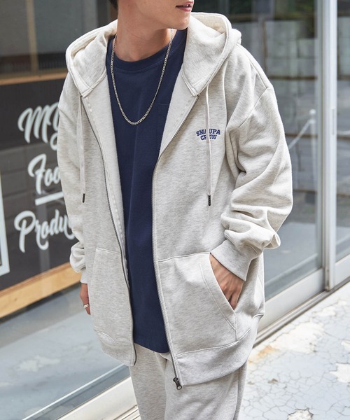 Snap club（スナップクラブ）の「【Snap club】裏起毛ワンポイント刺繍ロゴ オーバーサイズ フルジップパーカー（パーカー・メンズ・ブラック/オートミール/ネイビー/グリーン系/グレー系/ブラック系・M/L）」の5枚目の写真