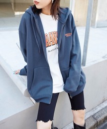 【Snap club】裏起毛ワンポイント刺繍ロゴ オーバーサイズ フルジップパーカー