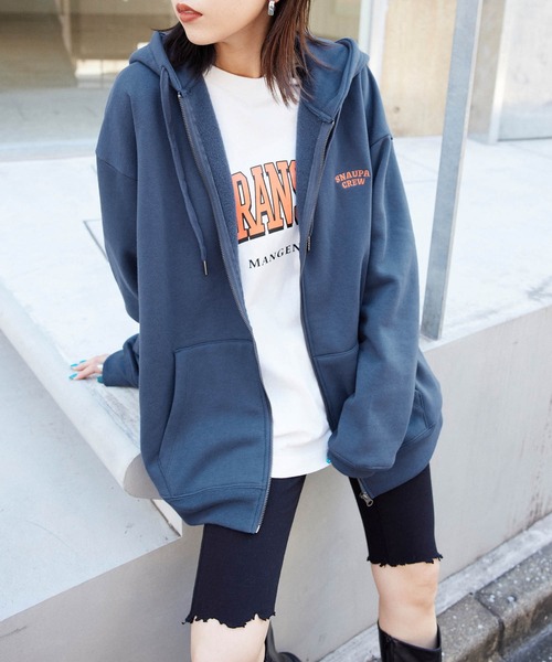 Snap club（スナップクラブ）の「【Snap club】裏起毛ワンポイント刺繍ロゴ オーバーサイズ フルジップパーカー（パーカー・メンズ・ブラック/オートミール/ネイビー/グリーン系/グレー系/ブラック系・M/L）」の6枚目の写真