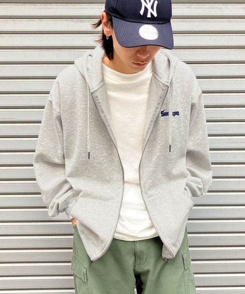 Snap club（スナップクラブ）の「【Snap club】裏起毛ワンポイント刺繍ロゴ オーバーサイズ フルジップパーカー（パーカー・メンズ・ブラック/オートミール/ネイビー/グリーン系/グレー系/ブラック系・M/L）」の13枚目の写真