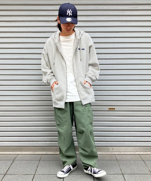 Snap club（スナップクラブ）の「【Snap club】裏起毛ワンポイント刺繍ロゴ オーバーサイズ フルジップパーカー（パーカー・メンズ・ブラック/オートミール/ネイビー/グリーン系/グレー系/ブラック系・M/L）」の16枚目の写真