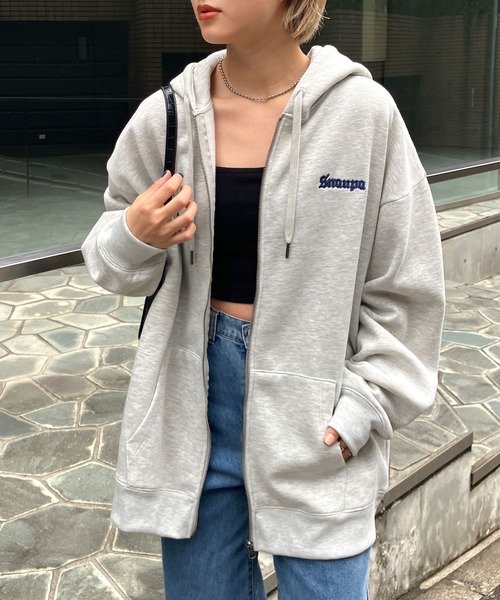 Snap club（スナップクラブ）の「【Snap club】裏起毛ワンポイント刺繍ロゴ オーバーサイズ フルジップパーカー（パーカー・メンズ・ブラック/オートミール/ネイビー/グリーン系/グレー系/ブラック系・M/L）」の19枚目の写真