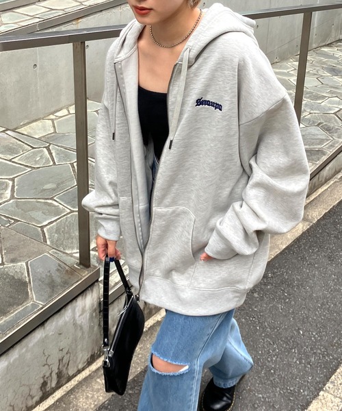 Snap club（スナップクラブ）の「【Snap club】裏起毛ワンポイント刺繍ロゴ オーバーサイズ フルジップパーカー（パーカー・メンズ・ブラック/オートミール/ネイビー/グリーン系/グレー系/ブラック系・M/L）」の21枚目の写真