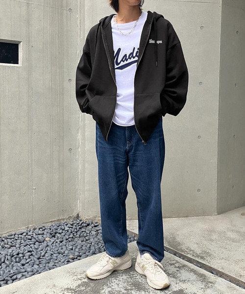 Snap club（スナップクラブ）の「【Snap club】裏起毛ワンポイント刺繍ロゴ オーバーサイズ フルジップパーカー（パーカー・メンズ・ブラック/オートミール/ネイビー/グリーン系/グレー系/ブラック系・M/L）」の10枚目の写真