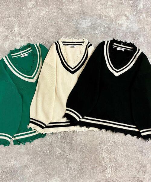 INGNI（イング）の「ブロークンチルデンチュニックニット（ニット/セーター・レディース・ホワイト×ブラック/ブラック×ホワイト/グリーン系5・M）」の2枚目の写真