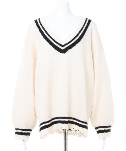 INGNI（イング）の「ブロークンチルデンチュニックニット（ニット/セーター・レディース・ホワイト×ブラック/ブラック×ホワイト/グリーン系5・M）」の8枚目の写真