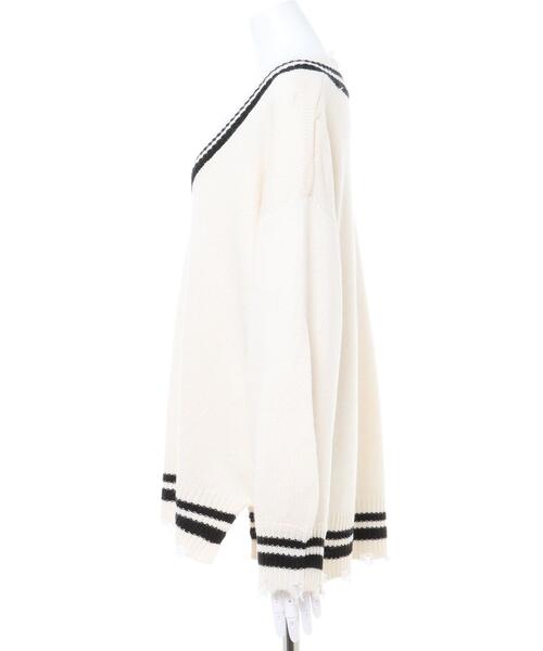 INGNI（イング）の「ブロークンチルデンチュニックニット（ニット/セーター・レディース・ホワイト×ブラック/ブラック×ホワイト/グリーン系5・M）」の7枚目の写真