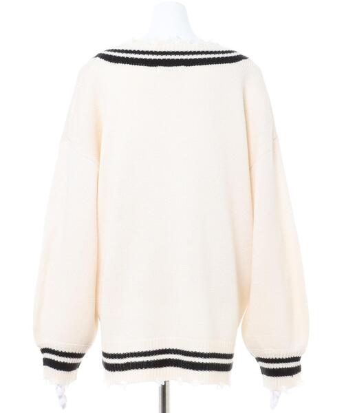 INGNI（イング）の「ブロークンチルデンチュニックニット（ニット/セーター・レディース・ホワイト×ブラック/ブラック×ホワイト/グリーン系5・M）」の6枚目の写真