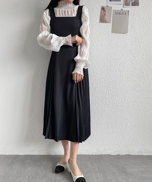 MAISON DE THERESE（メゾン ド テレーズ）の「ウエスト紐　プリーツキャミワンピース（ワンピース・レディース・ブラック/ベージュ・MEDIUM）」の8枚目の写真