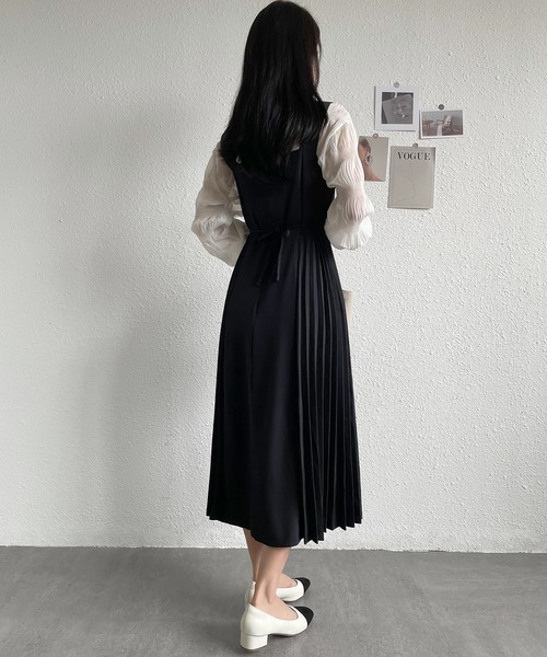 MAISON DE THERESE（メゾン ド テレーズ）の「ウエスト紐　プリーツキャミワンピース（ワンピース・レディース・ブラック/ベージュ・MEDIUM）」の9枚目の写真