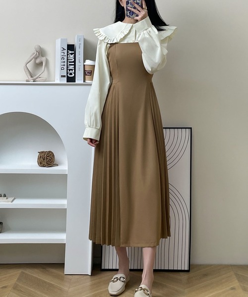 MAISON DE THERESE（メゾン ド テレーズ）の「ウエスト紐　プリーツキャミワンピース（ワンピース・レディース・ブラック/ベージュ・MEDIUM）」の13枚目の写真