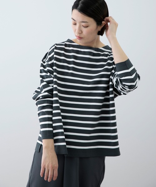 EKAL（エカル）の「EKAL　コハニングボーダーTシャツ（Tシャツ/カットソー・レディース・ブラック系その他/ブラウン系その他/オレンジ系・FREE）」の2枚目の写真