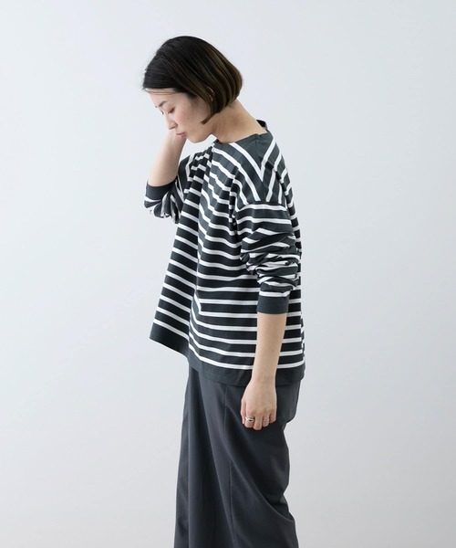 EKAL（エカル）の「EKAL　コハニングボーダーTシャツ（Tシャツ/カットソー・レディース・ブラック系その他/ブラウン系その他/オレンジ系・FREE）」の7枚目の写真