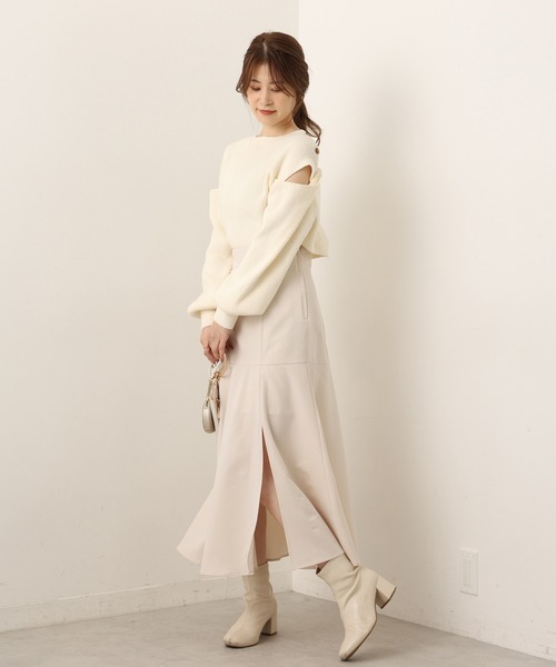 one after another NICE CLAUP(ワンアフターアナザーナイスクラップ)の「Sサイズあり スリットマーメイドスカート(スカート・レディース・ネイビー/ブルー/アイボリー/グレー系その他・SMALL/MEDIUM)」の6枚目の写真