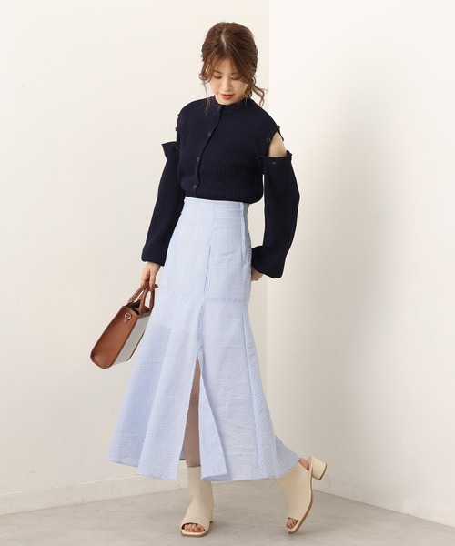 one after another NICE CLAUP(ワンアフターアナザーナイスクラップ)の「Sサイズあり スリットマーメイドスカート(スカート・レディース・ネイビー/ブルー/アイボリー/グレー系その他・SMALL/MEDIUM)」の21枚目の写真