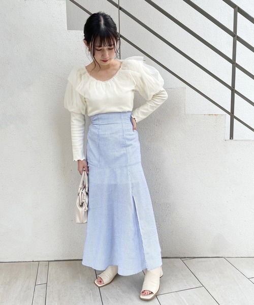 one after another NICE CLAUP(ワンアフターアナザーナイスクラップ)の「Sサイズあり スリットマーメイドスカート(スカート・レディース・ネイビー/ブルー/アイボリー/グレー系その他・SMALL/MEDIUM)」の18枚目の写真