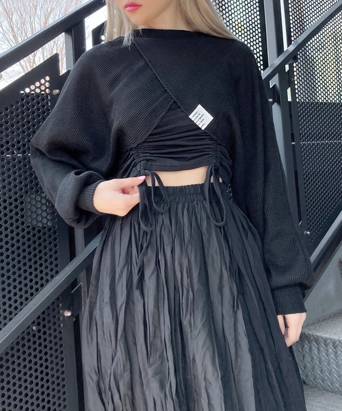 Figments（フィグメンツ）の「サマーニットボレロ（ニット/セーター・レディース・ブラック/オフホワイト/カーキ・FREE）」の2枚目の写真