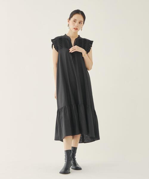 EMMEL REFINES（エメルリファインズ）の「＜EMMEL REFINES（エメル リファインズ）＞EM フロントピンタック ワンピース（ワンピース・レディース・ブラック/ベージュ・FREE）」の12枚目の写真