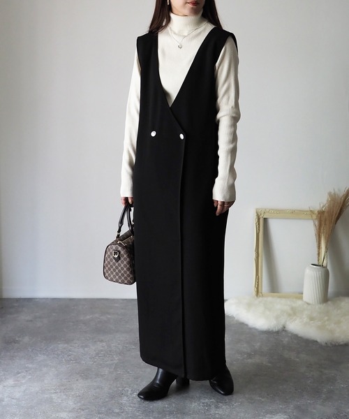 ADORE ライトリバー ジャンパースカート 2way ロングジレ ベージュ M Riberry（リベリー）の「2WAYダブルボタンロングジレ/ジャンパー