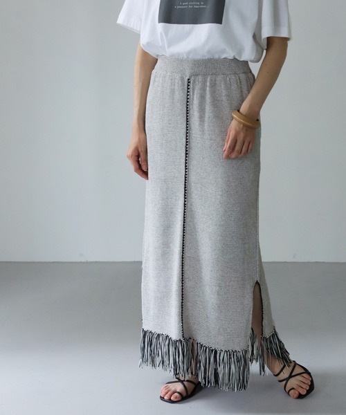 vingtrois(バントロア)の「【vingtrois】リネン混テープヤーン配色フリンジ2WAYスカート(スカート・レディース・ライトグレー/ベージュ・M)」の22枚目の写真