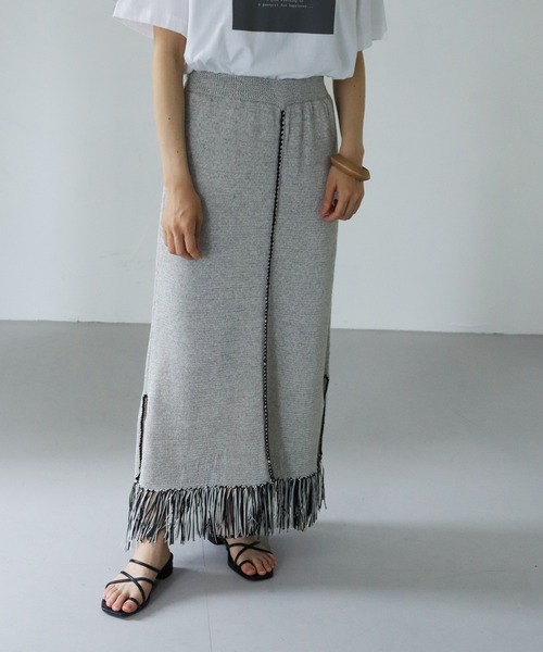 vingtrois(バントロア)の「【vingtrois】リネン混テープヤーン配色フリンジ2WAYスカート(スカート・レディース・ライトグレー/ベージュ・M)」の14枚目の写真
