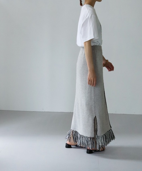 vingtrois(バントロア)の「【vingtrois】リネン混テープヤーン配色フリンジ2WAYスカート(スカート・レディース・ライトグレー/ベージュ・M)」の11枚目の写真