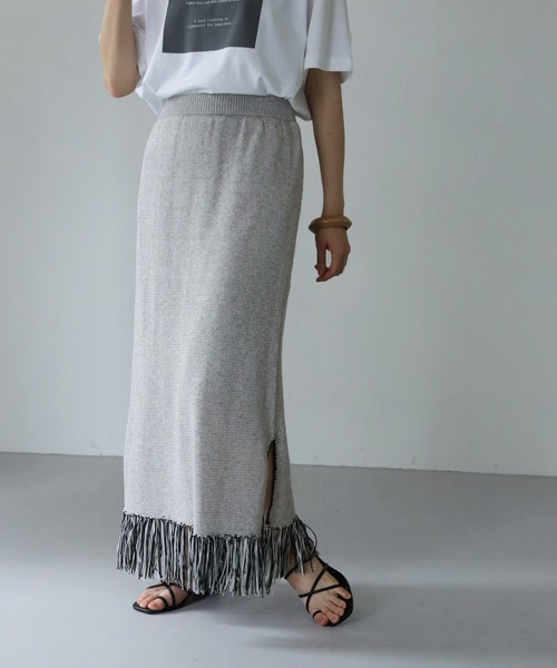 vingtrois(バントロア)の「【vingtrois】リネン混テープヤーン配色フリンジ2WAYスカート(スカート・レディース・ライトグレー/ベージュ・M)」の15枚目の写真