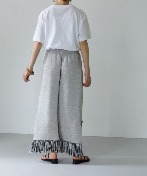 vingtrois(バントロア)の「【vingtrois】リネン混テープヤーン配色フリンジ2WAYスカート(スカート・レディース・ライトグレー/ベージュ・M)」の7枚目の写真