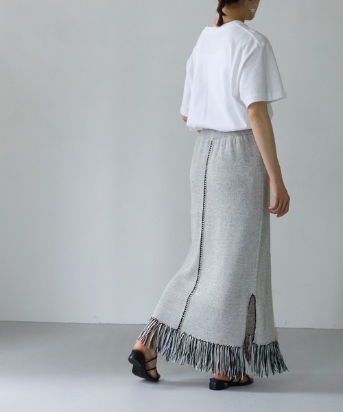 vingtrois(バントロア)の「【vingtrois】リネン混テープヤーン配色フリンジ2WAYスカート(スカート・レディース・ライトグレー/ベージュ・M)」の12枚目の写真