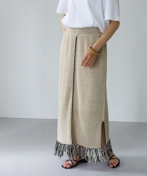 vingtrois(バントロア)の「【vingtrois】リネン混テープヤーン配色フリンジ2WAYスカート(スカート・レディース・ライトグレー/ベージュ・M)」の16枚目の写真
