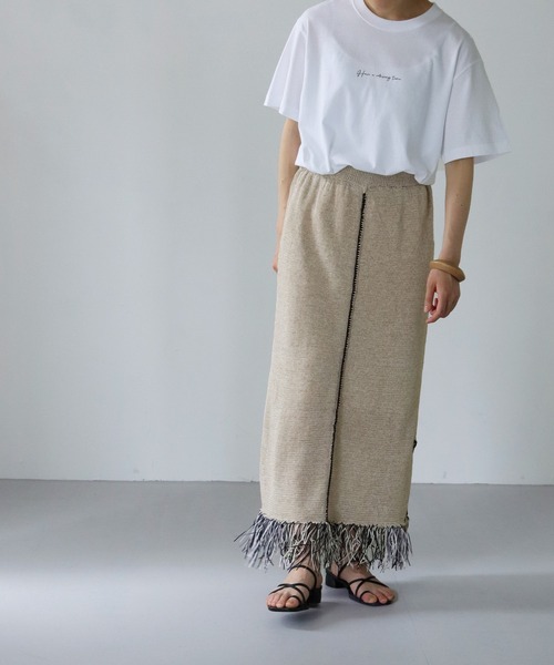 vingtrois(バントロア)の「【vingtrois】リネン混テープヤーン配色フリンジ2WAYスカート(スカート・レディース・ライトグレー/ベージュ・M)」の13枚目の写真