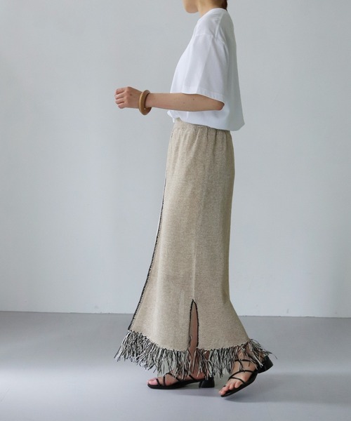 vingtrois(バントロア)の「【vingtrois】リネン混テープヤーン配色フリンジ2WAYスカート(スカート・レディース・ライトグレー/ベージュ・M)」の8枚目の写真