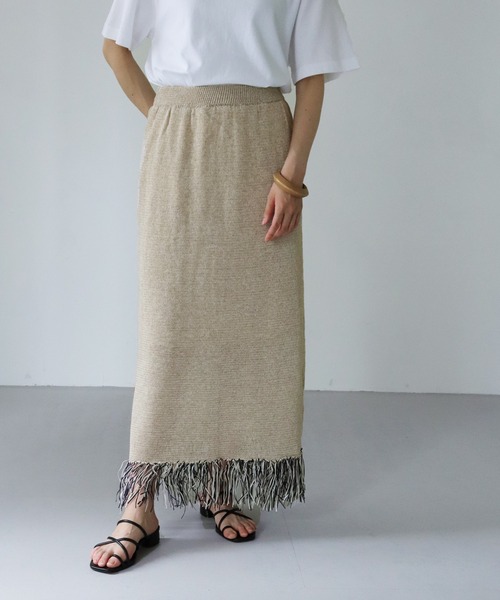 vingtrois(バントロア)の「【vingtrois】リネン混テープヤーン配色フリンジ2WAYスカート(スカート・レディース・ライトグレー/ベージュ・M)」の17枚目の写真