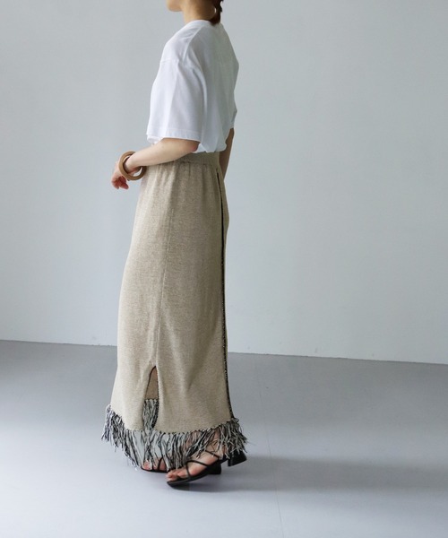 vingtrois(バントロア)の「【vingtrois】リネン混テープヤーン配色フリンジ2WAYスカート(スカート・レディース・ライトグレー/ベージュ・M)」の9枚目の写真