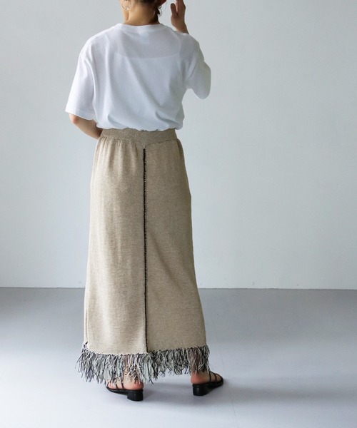 vingtrois(バントロア)の「【vingtrois】リネン混テープヤーン配色フリンジ2WAYスカート(スカート・レディース・ライトグレー/ベージュ・M)」の3枚目の写真