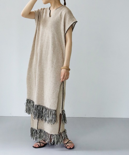 vingtrois(バントロア)の「【vingtrois】リネン混テープヤーン配色フリンジ2WAYスカート(スカート・レディース・ライトグレー/ベージュ・M)」の20枚目の写真