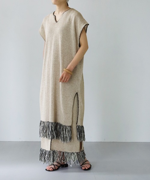 vingtrois(バントロア)の「【vingtrois】リネン混テープヤーン配色フリンジ2WAYスカート(スカート・レディース・ライトグレー/ベージュ・M)」の18枚目の写真