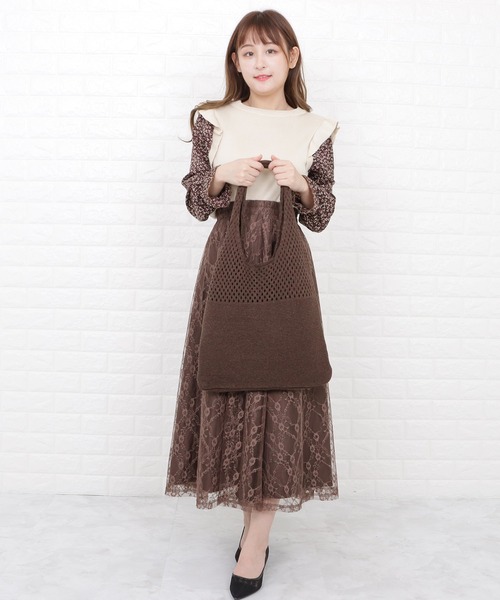 Lace Ladies(レースレディース)の「大容量 透かし編みニットトートバッグ(ショルダーバッグ・レディース・ブラック/ベージュ/ブラウン/グレー・FREE)」の17枚目の写真