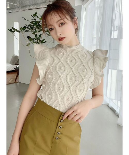 RESEXXY(リゼクシー)の「ラッフルケーブルニットトップス(ニット/セーター・レディース・アイボリー/ブラック/マスタード/グリーン・FREE)」の22枚目の写真