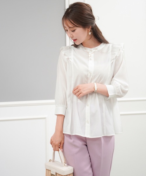 セール シュガーカラー バンドカラー フリル ブラウス Le Reve Vaniller シャツ ブラウス Le Reve Vaniller ル レーヴ ヴァニレ のファッション通販 Zozotown