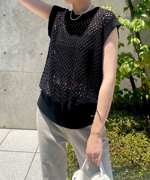 mystic（ミスティック）の「スクエアメッシュニットベスト（ベスト・レディース・ブラック/ベージュ/オフホワイト・FREE）」の16枚目の写真