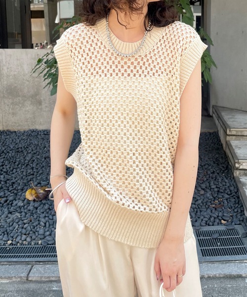 mystic（ミスティック）の「スクエアメッシュニットベスト（ベスト・レディース・ブラック/ベージュ/オフホワイト・FREE）」の20枚目の写真