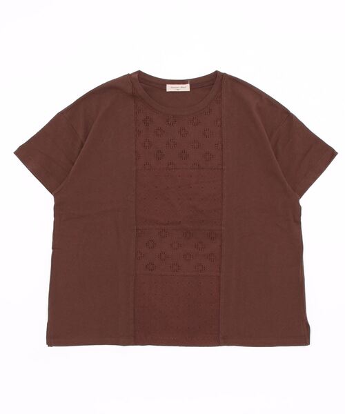 Samansa Mos2（サマンサ モスモス）の「レースパッチワーク半袖カットソー（Tシャツ/カットソー・レディース・ブラック/ブラウン/オフホワイト/グリーン・ﾌﾘ-）」の4枚目の写真