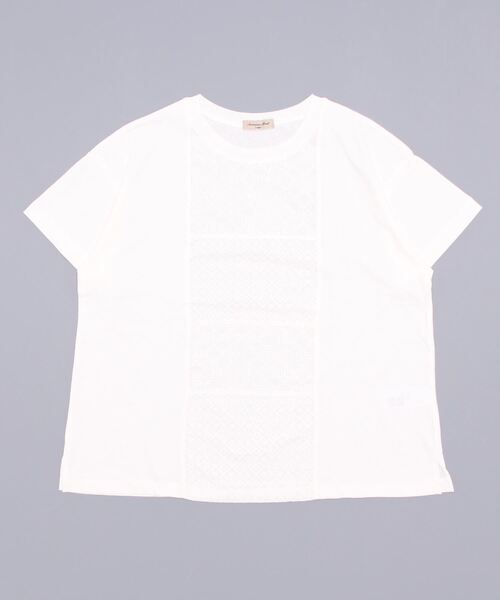 Samansa Mos2（サマンサ モスモス）の「レースパッチワーク半袖カットソー（Tシャツ/カットソー・レディース・ブラック/ブラウン/オフホワイト/グリーン・ﾌﾘ-）」の2枚目の写真