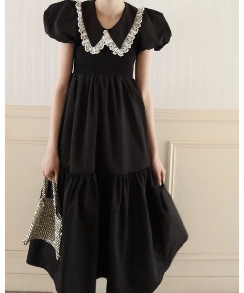epine（エピヌ）の「lace collar gather tiered onepiece
